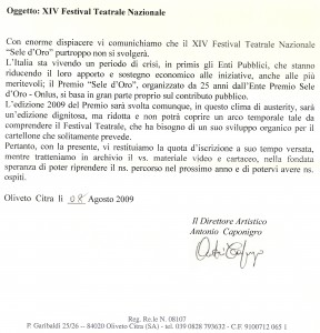 La lettera dell'organizzazione del festival