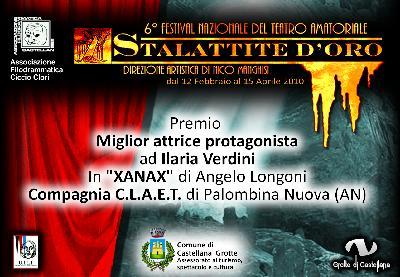 Miglior attrice protagonista alla “Stalattite d’oro” di Castellana Grotte (BA) (Xanax)