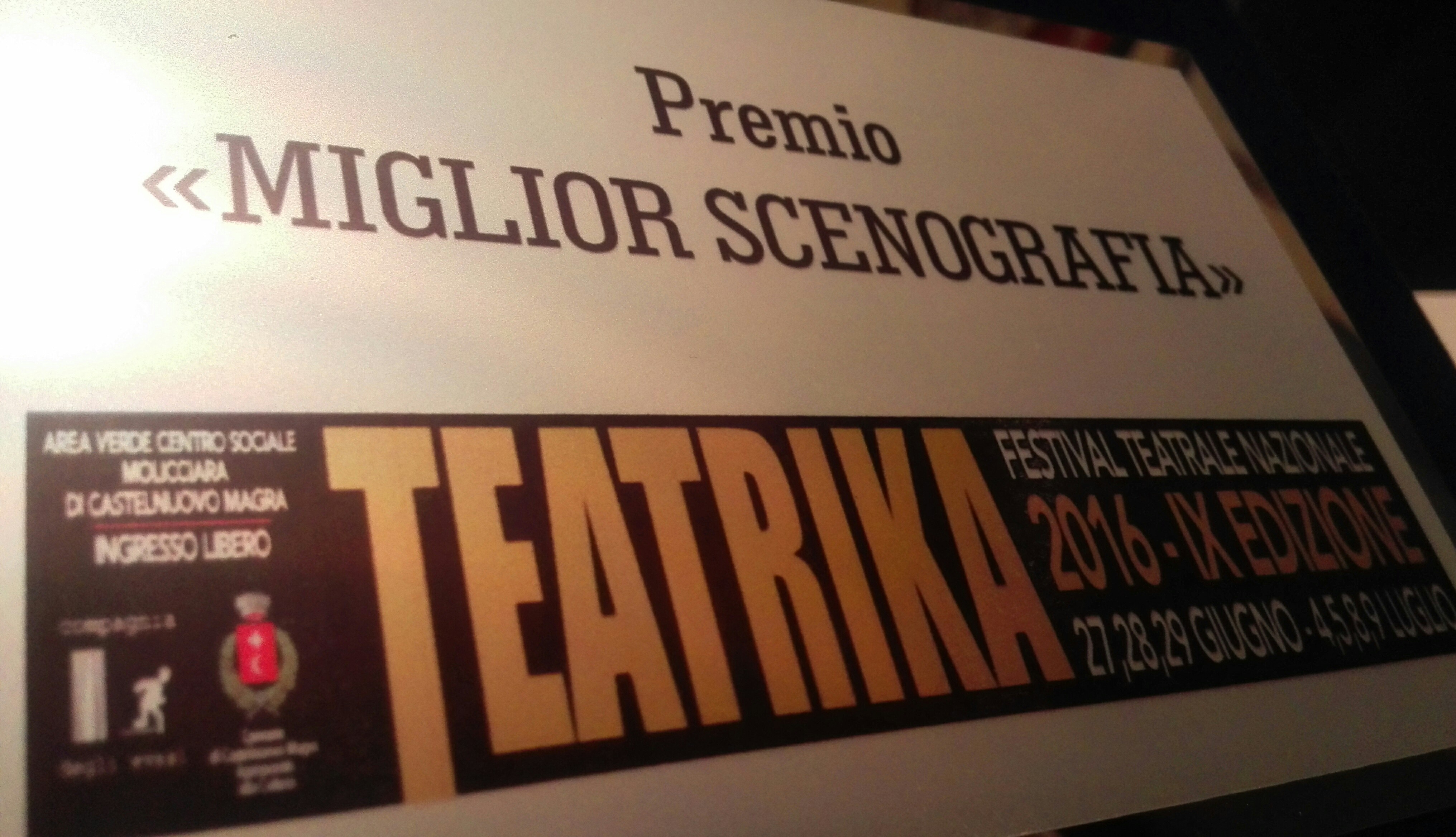 Premio miglior scenografia al “Teatrika” di Castelnuovo Magra (SP) (Oh Dio mio!)