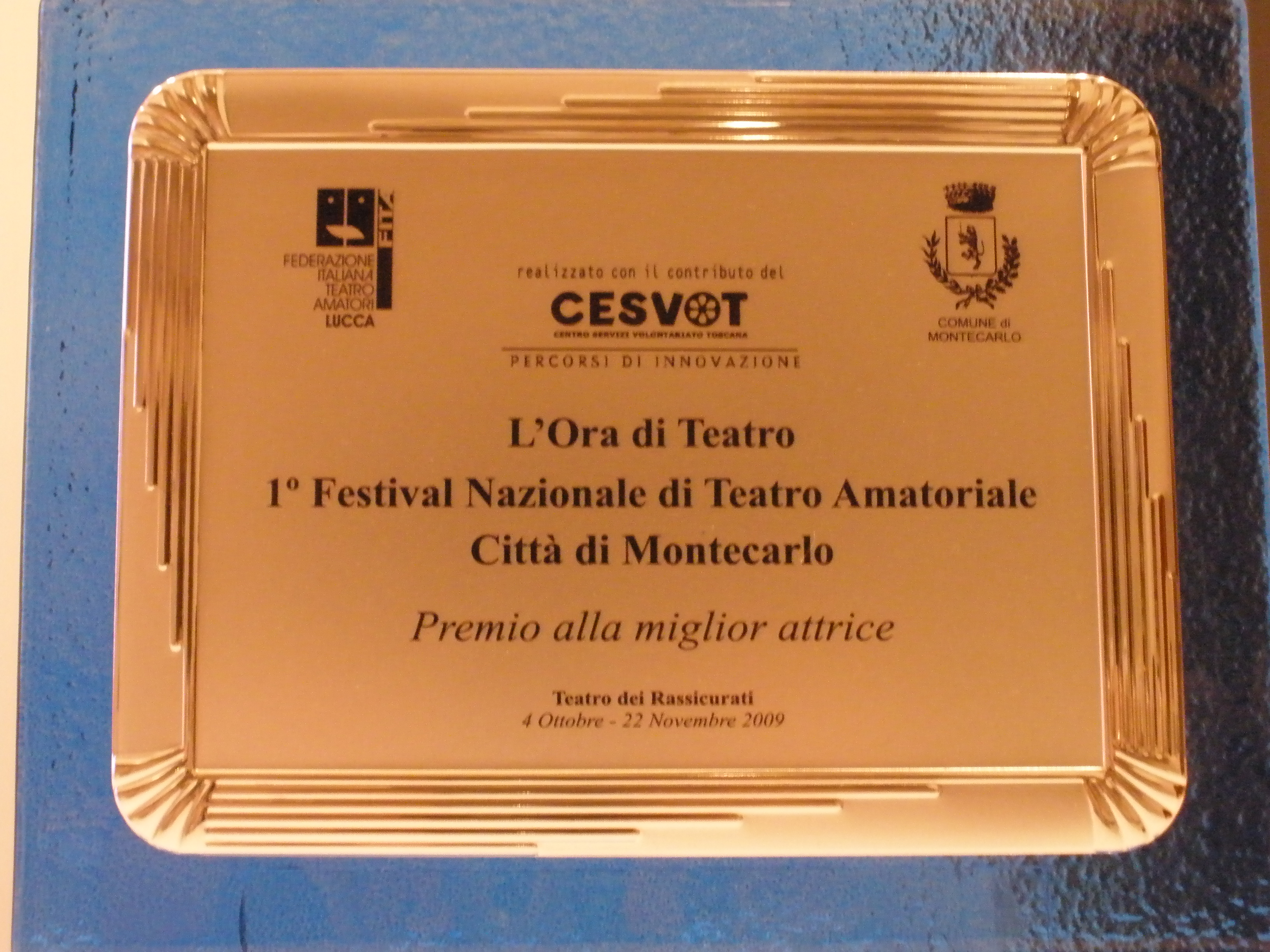 Premio miglior attrice protagonista al festival “L’ora di teatro” di Montecarlo (LU) (Xanax)