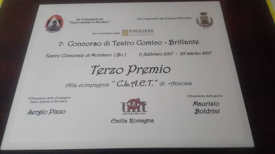 III classificato al VII concorso di teatro Comico-Brillante Mordano (Bo) (Oh Dio mio)!