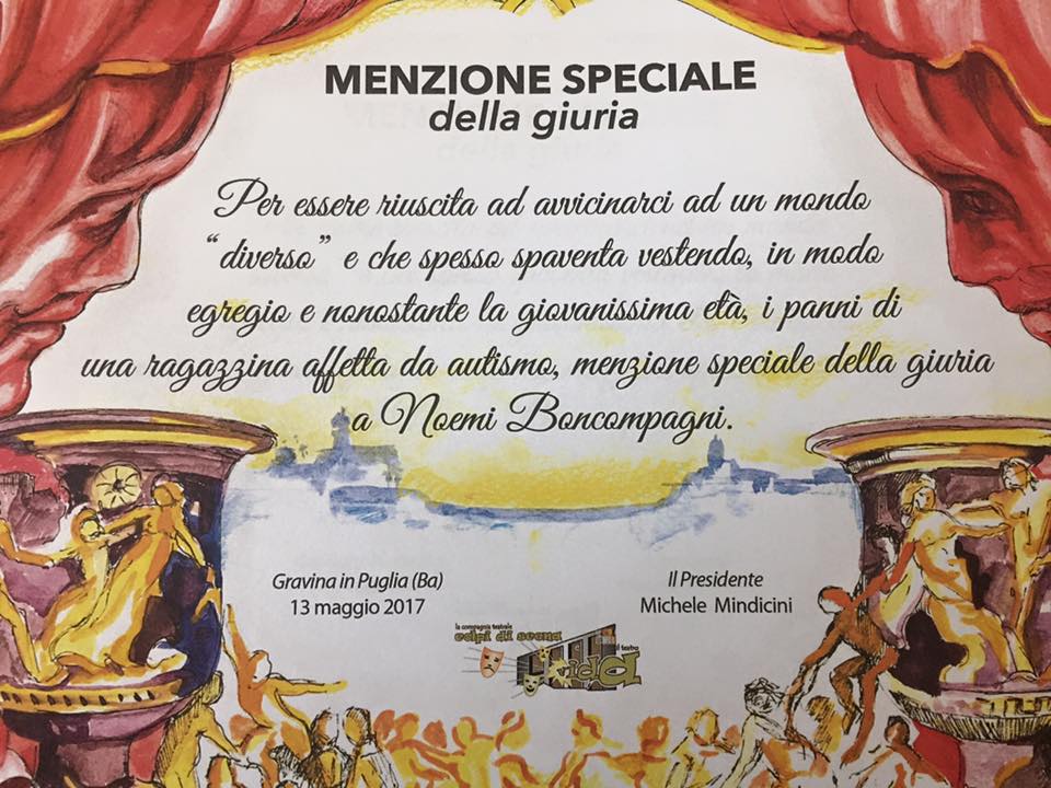 Menzione speciale a Noemi Boncompagni al Festival “Amattori insieme” di Gravina di Puglia (Ba) (Oh Dio mio!)