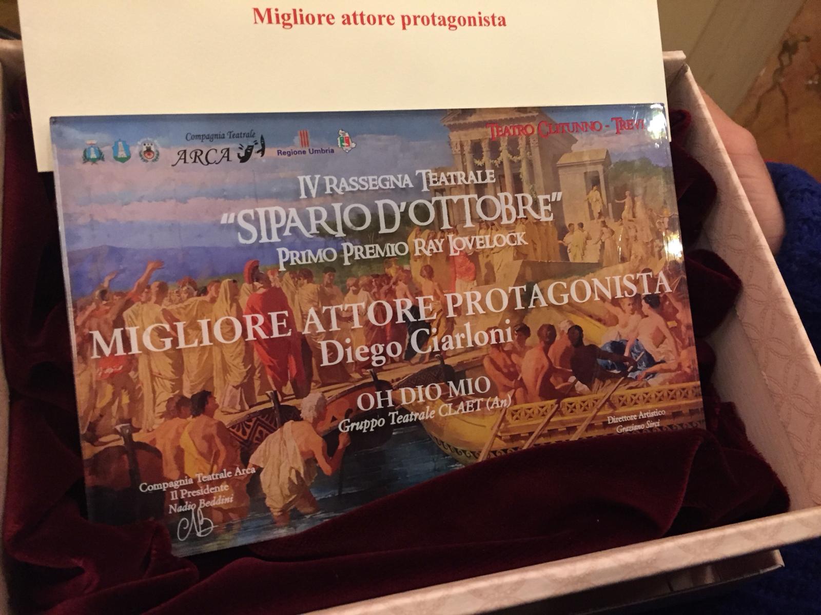 Premio miglior attore protagonista alla IV edizione del Sipario d’ottobre I premio Ray Lovelock di Trevi (PG)